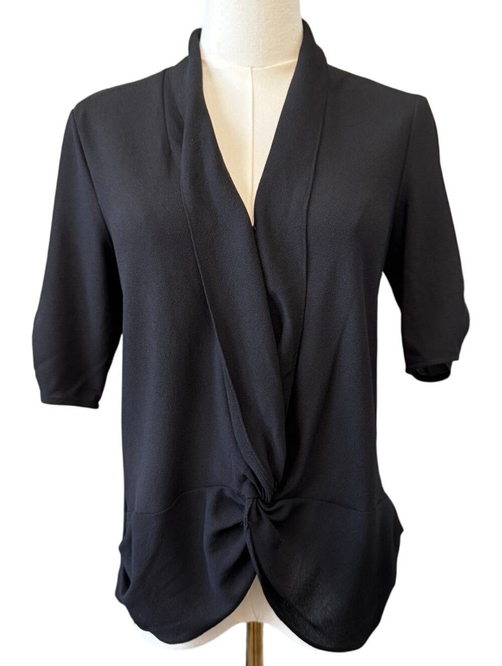 New 1.STATE REVOLVE Women's Black Draped Knot-Front 3/4 Sleeve Blouse Size XS